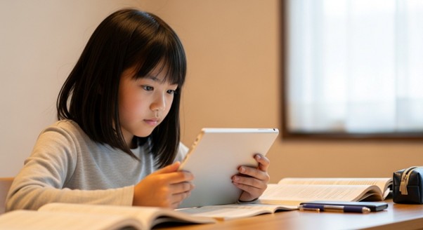 タブレットで図形学習に取り組む女の子